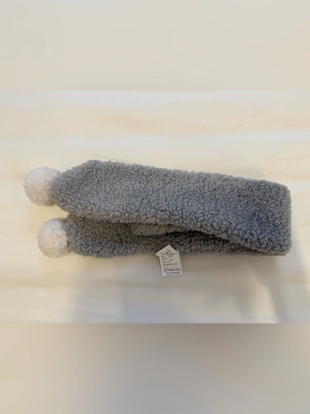Kids Cozy Sherpa Scarf with Pom-Pom - Light Gray